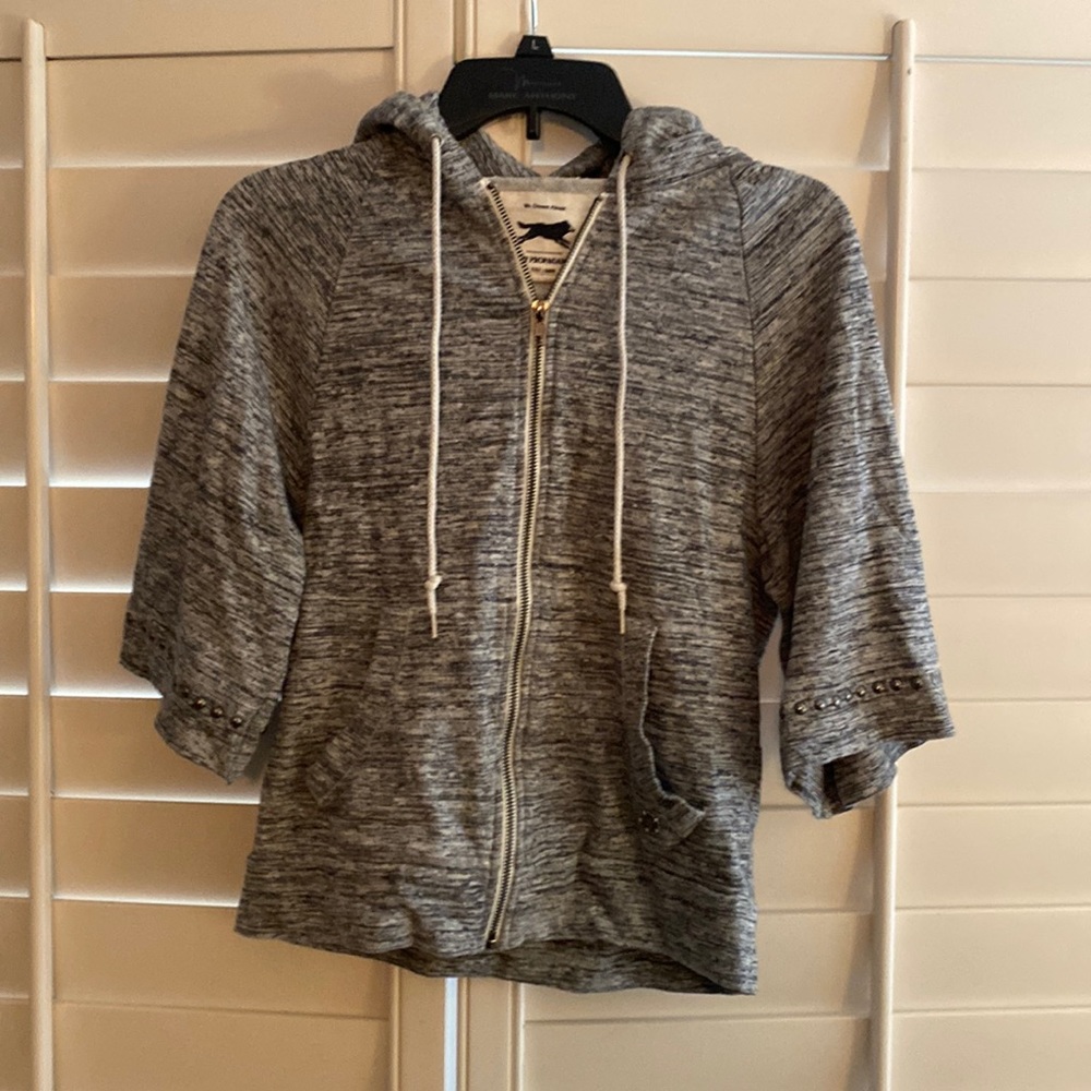 Obey Propaganda women’s gray short sleeve hoodie jacket | size small